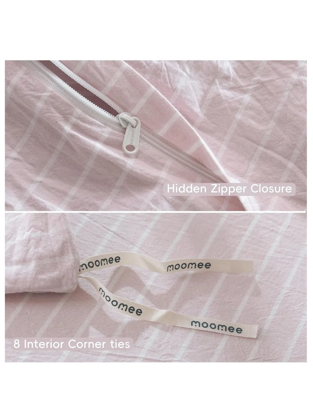 QUEEN Striped Duvet Set 3Pc. 100% Cotton 200 Thread Count GRAYISH PINK & WHITE
